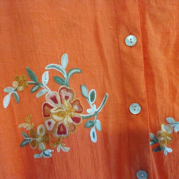 Fig & Flower Blouse XL Floral Artisan Embroidered Boho Cottagecore Smocked Back - Picture 5 of 10